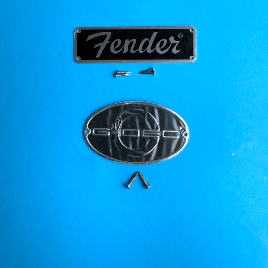 Fender G-DEC Junior Guitar Amplifier Part: Metal Badge Emblem Logo Set w/Screws